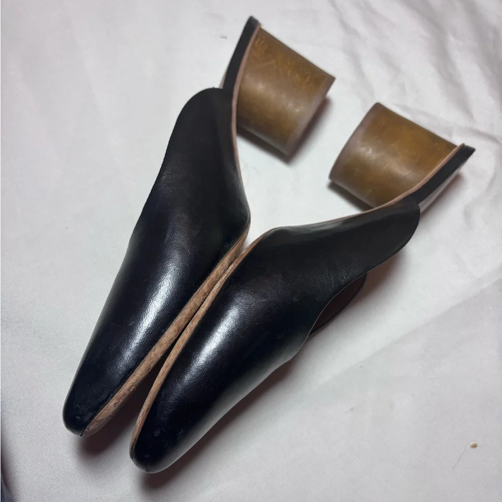 Bernardo Irene Black Leather Mule Heels Block Heel Slip On Size 9 - Picture 9 of 11